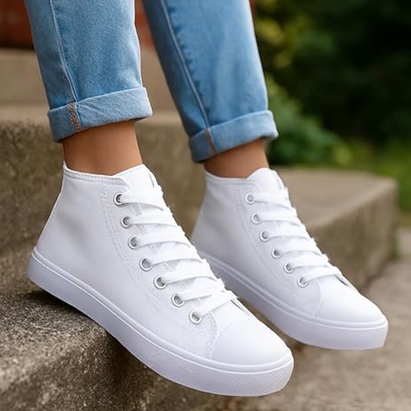 Women's High-Top Canvas Sneakers – Classic Lace-Up Casual Shoes with Extra Shoel - Picture 1 of 7